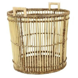 Birdcage Shaped Bamboo Basket w/Banana Leaf Detail - Large