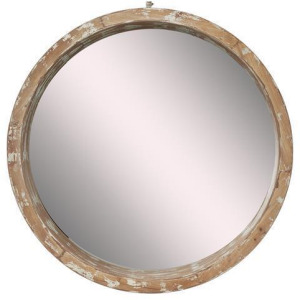 Wood Wall Mirror with Cream Distressing