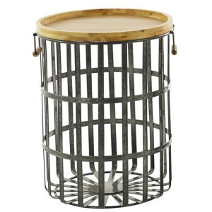 Brown Metal Storage Basket w/Wood Lid - Large