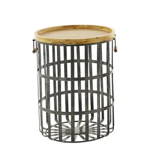 Brown Metal Storage Basket w/Wood Lid - Large
