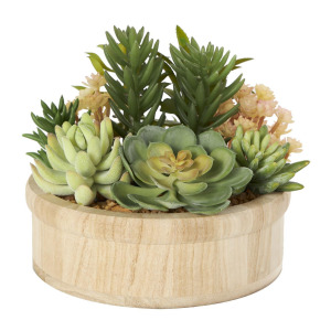 Green Faux Artificial Plant with Brown Wooden Pot