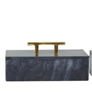 Black Marble Box w/Gold Handle - Medium