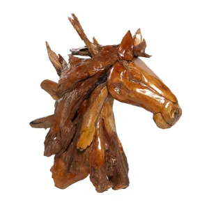 Teak Horse Head Sculpture