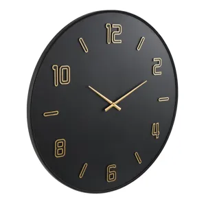 Black Wood Large Decorative Wall Clock with Gold Hands &amp; Number
