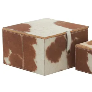 Brown Leather Box w/Hinged Lid - Large