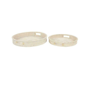 Cream Rattan Bohemian Tray, Set of 2