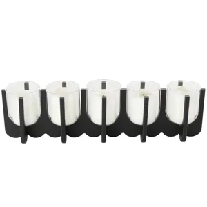 Black Wooden Hurricane 5 Slot Decorative Candle Holder