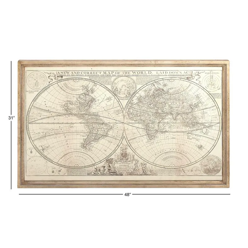 Beige Wood World Map Framed Wall Art