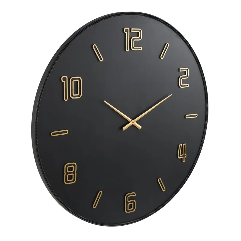 Black Wood Large Decorative Wall Clock with Gold Hands &amp; Number