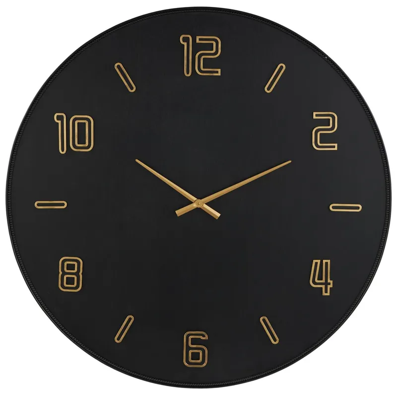 Black Wood Large Decorative Wall Clock with Gold Hands &amp; Number