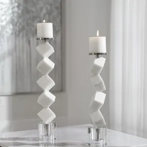 Casen Marble Cube Candleholders, S/2