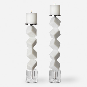 Casen Marble Cube Candleholders, S/2