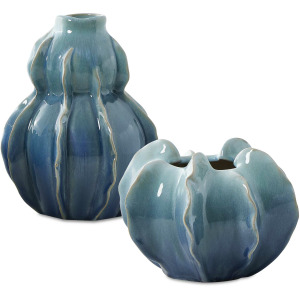 Ocean Wave Outdoor Glazed Vases Set/2
