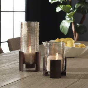 Fluted Fire Cylinder Candleholders Set/2