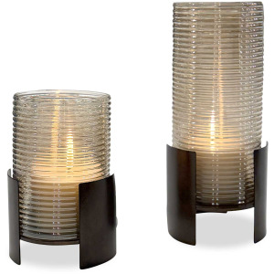 Fluted Fire Cylinder Candleholders Set/2