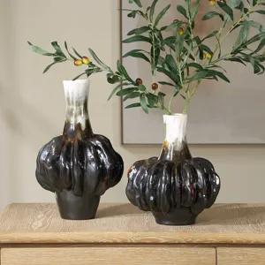 Umbrian White & Brown Gourd Vases Set/2