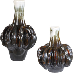 Umbrian White & Brown Gourd Vases Set/2