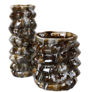 Cuoco Glazed Brown Vases, S/2