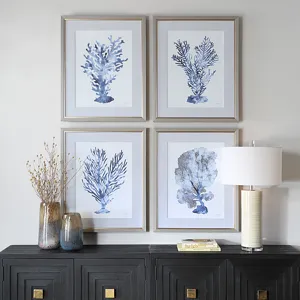 Shibori Coral Framed Prints, Set/4