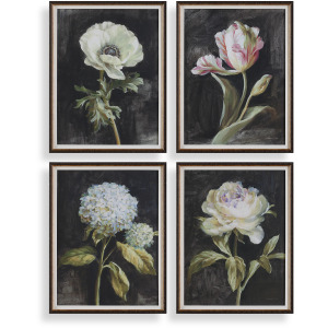 Florals On Black Framed Prints, Set/4