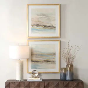 So Golden Abstract Landscape Prints Set/2