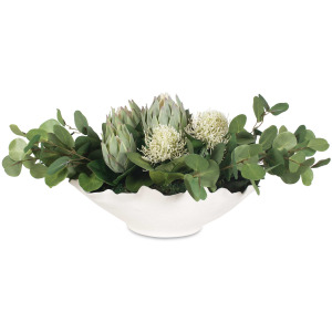 Protea Blooms White Bowl Centerpiece