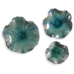 Abella Ceramic Indoor-Outdoor Wall Decor, Aqua, S/3