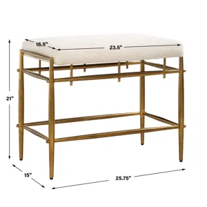 Karleen Plush White Small Brass Bench
