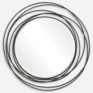Whirlwind Black Round Mirror