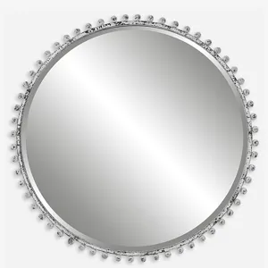Taza Aged White Round Mirror