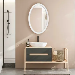 Bali White Ribbed Oval Mirror