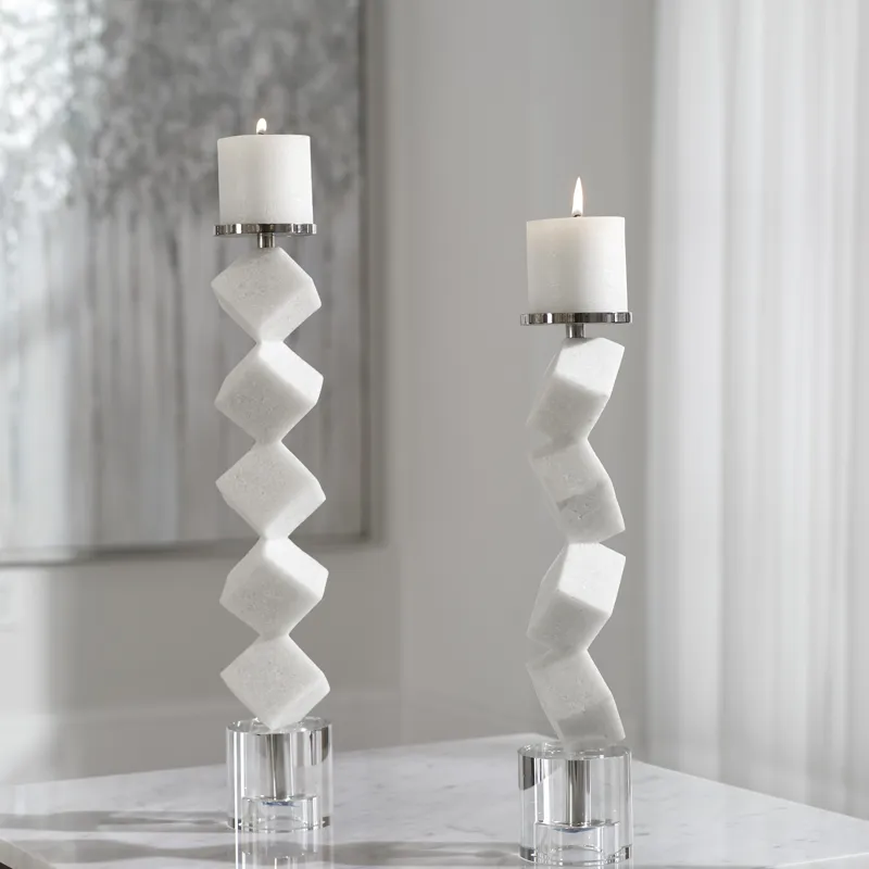 Casen Marble Cube Candleholders, S/2