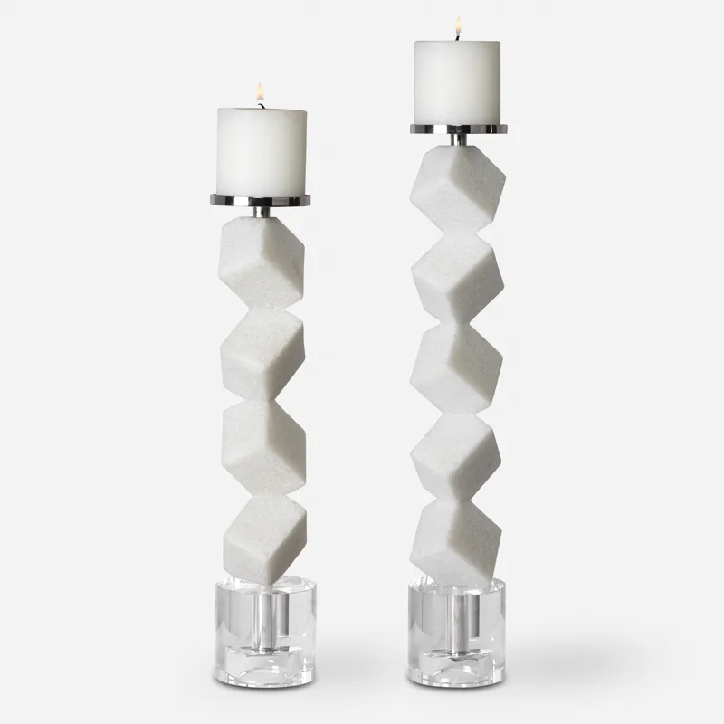 Casen Marble Cube Candleholders, S/2