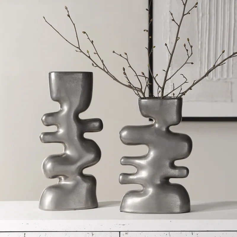 Free Flowing Nickel Vases Set/2