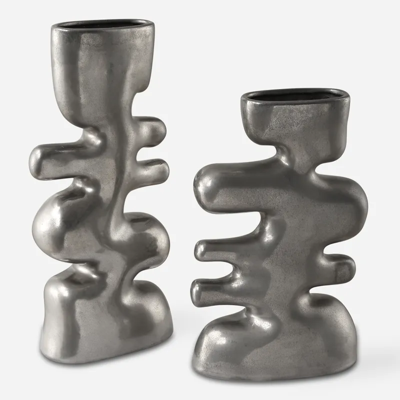 Free Flowing Nickel Vases Set/2