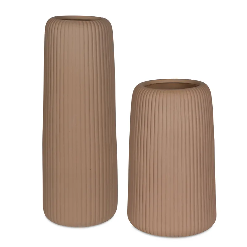 Ridge Light Brown Vases, Set/2