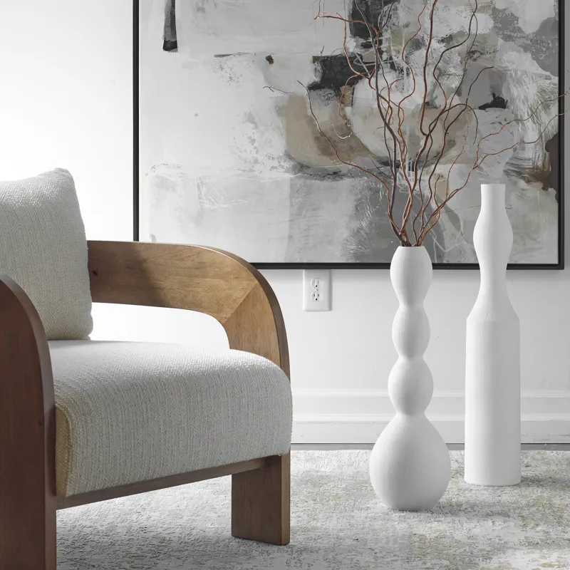 Forma White Ceramic Vases, Large, Set/2