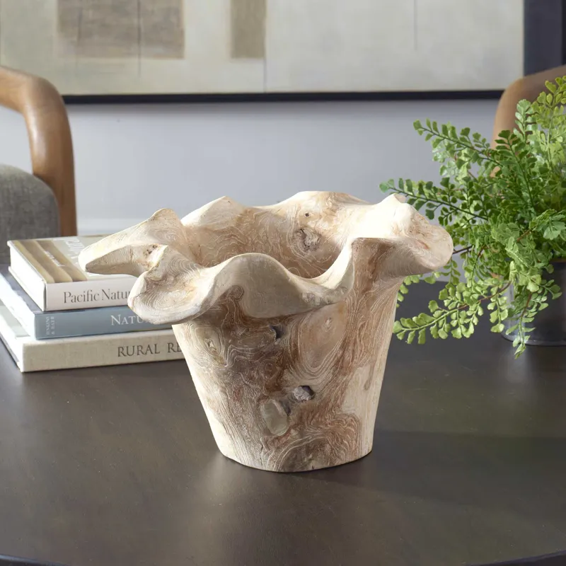 Teak Flow White Wash Outdoor Bowl