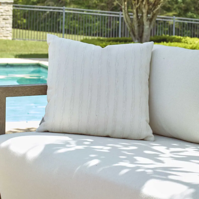 Basket Stripe Ivory Outdoor Pillow
