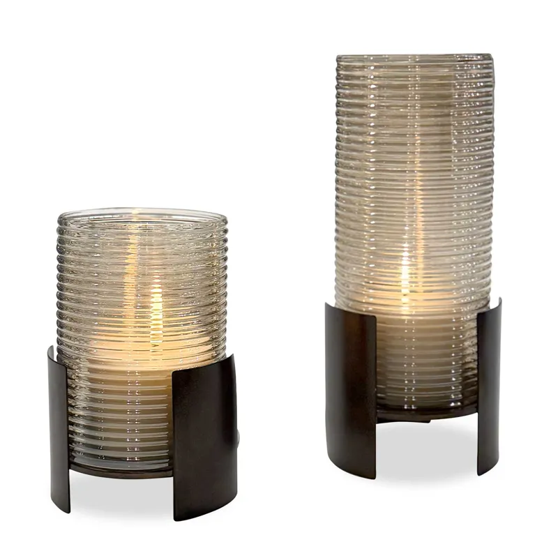 Fluted Fire Cylinder Candleholders Set/2