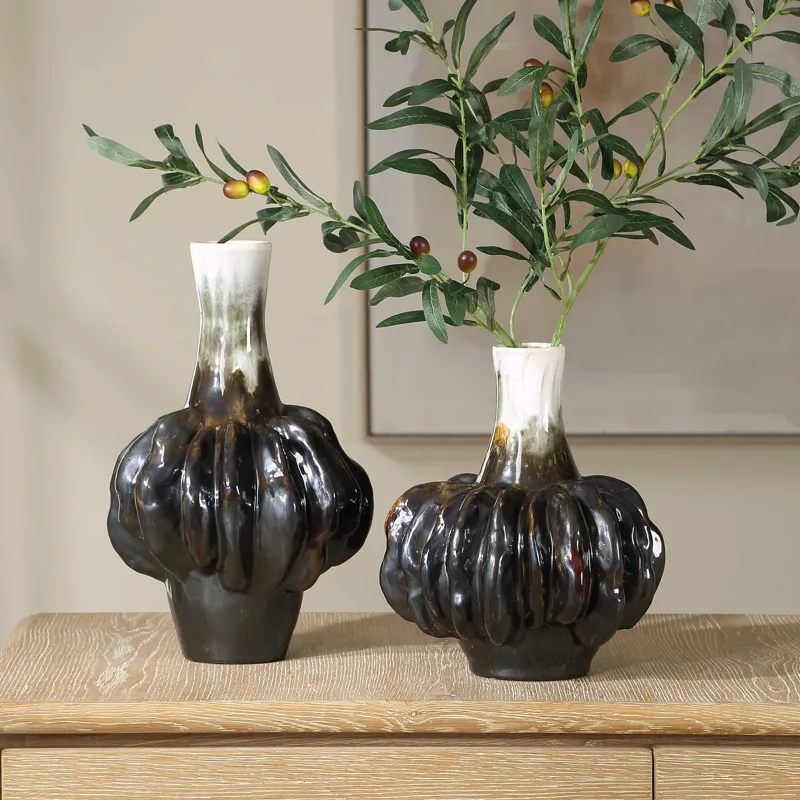 Umbrian White & Brown Gourd Vases Set/2