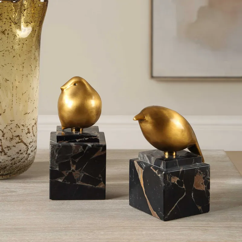 Golden Finch Bird Figurines Set/2