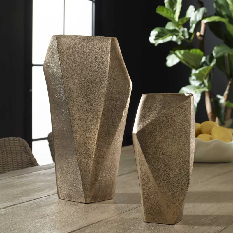 GeoForm Indoor-Outdoor Brass Vases Set/2