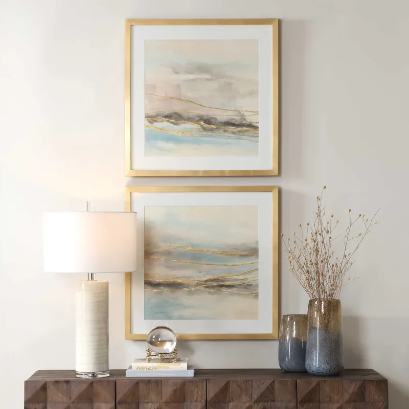So Golden Abstract Landscape Prints Set/2