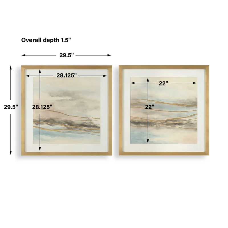So Golden Abstract Landscape Prints Set/2