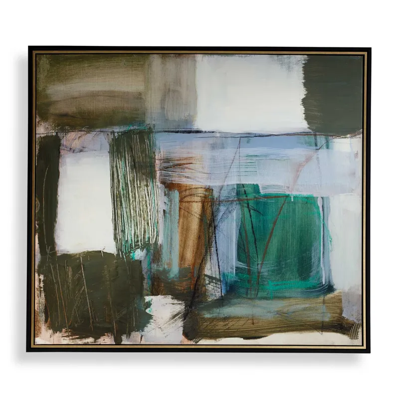Green Fields Framed Abstract Canvas