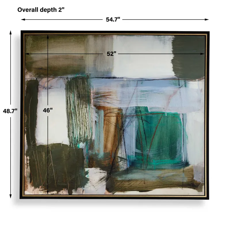 Green Fields Framed Abstract Canvas