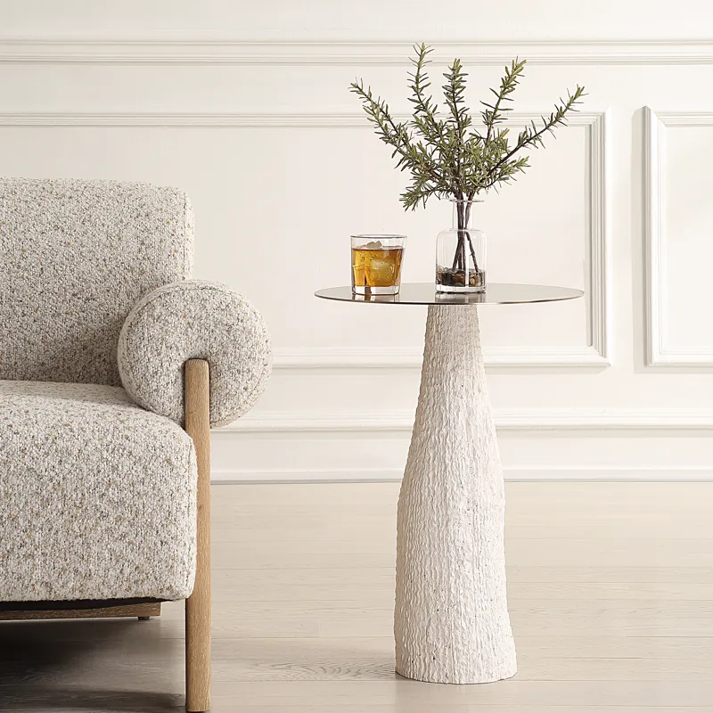 Hollen White Stone Accent Table