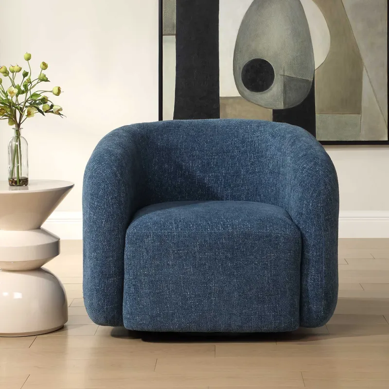 Junie Blue Swivel Barrel Chair