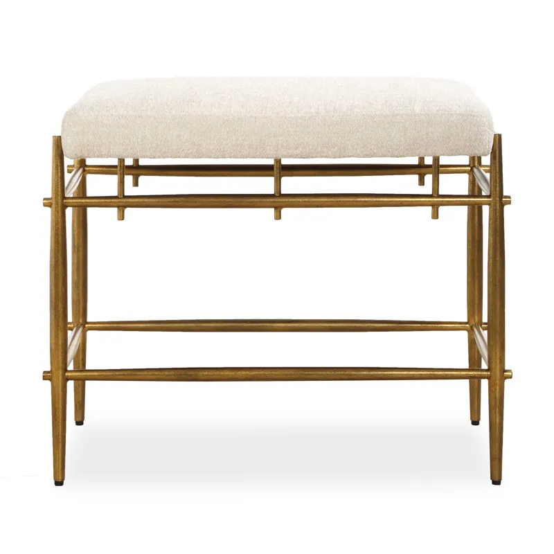 Karleen Plush White Small Brass Bench